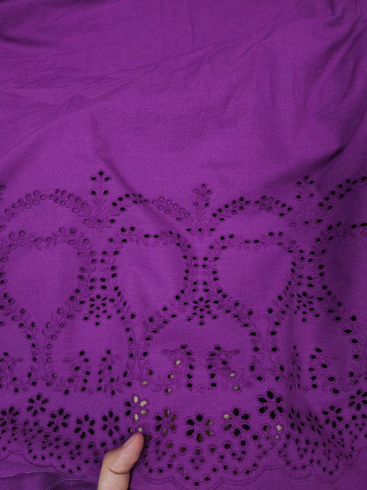 Premium Purple Cotton Border Chikankari Schiffli Fabric