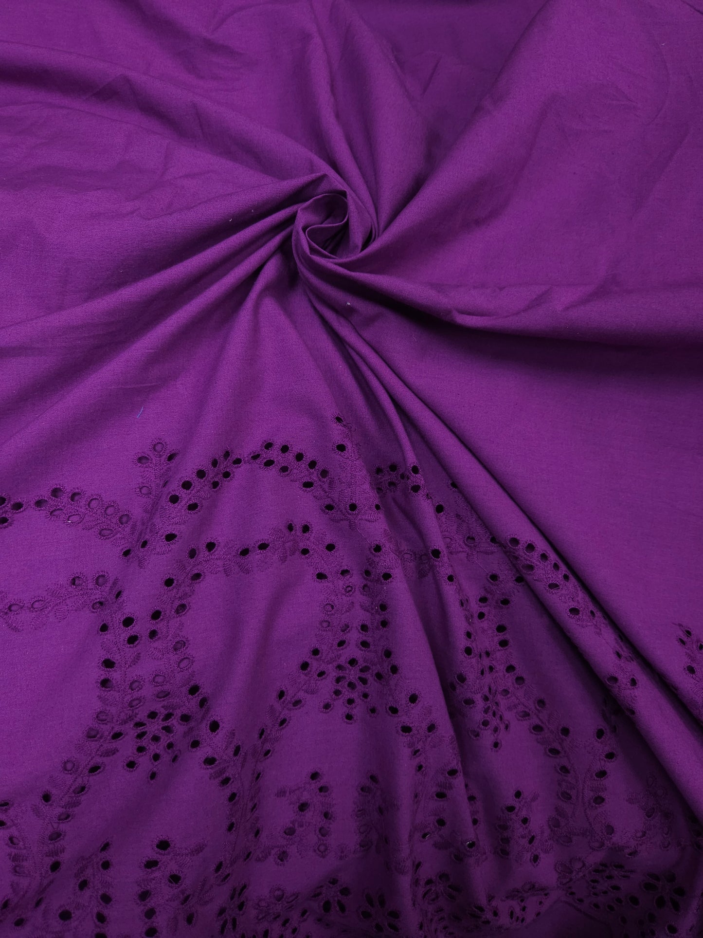 Premium Purple Cotton Border Chikankari Schiffli Fabric