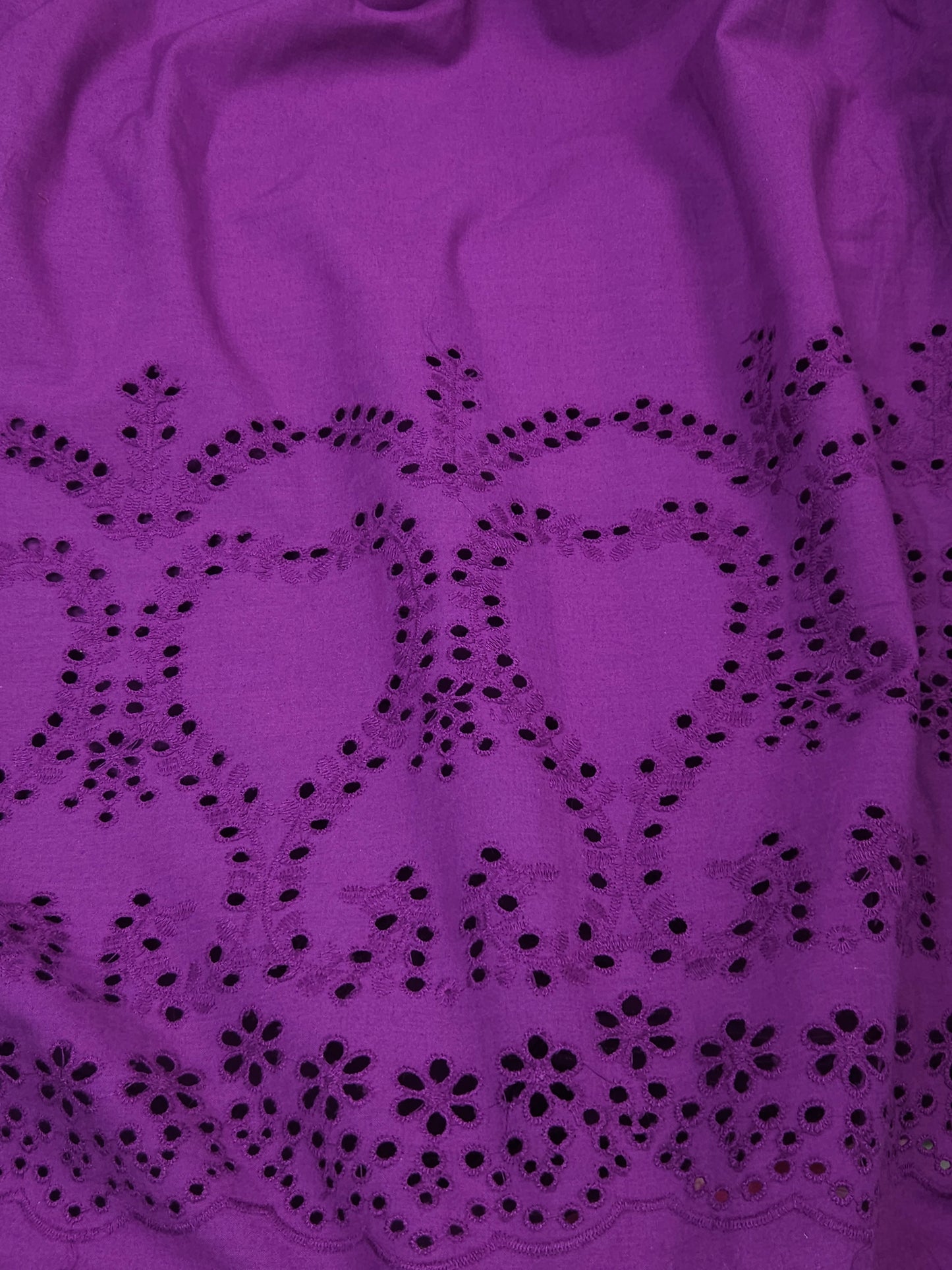 Premium Purple Cotton Border Chikankari Schiffli Fabric