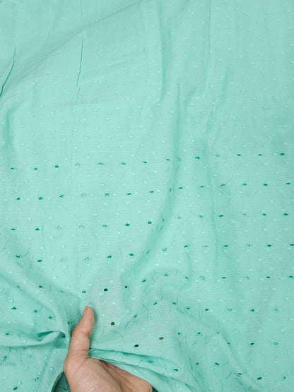 Designer Aqua Cotton Chikankari Schiffli Fabric