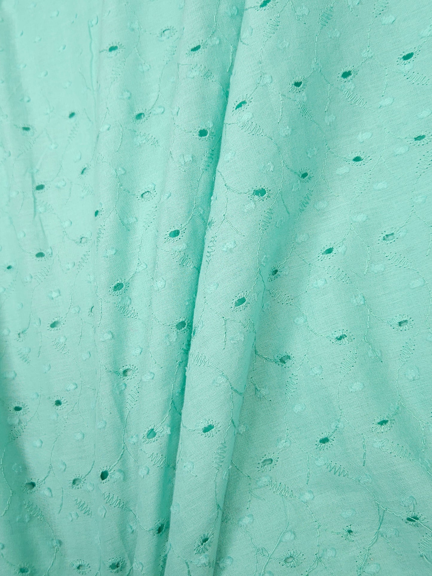 Designer Aqua Cotton Chikankari Schiffli Fabric