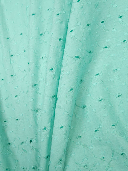 Designer Aqua Cotton Chikankari Schiffli Fabric