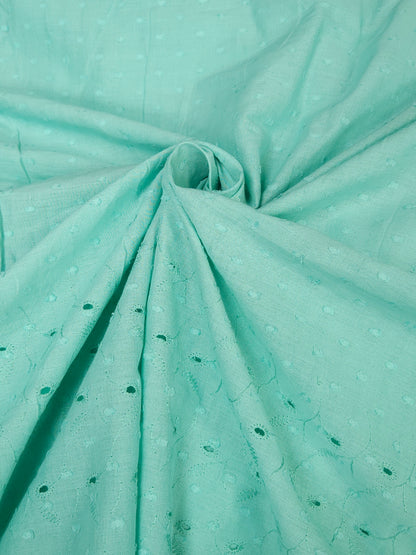 Designer Aqua Cotton Chikankari Schiffli Fabric