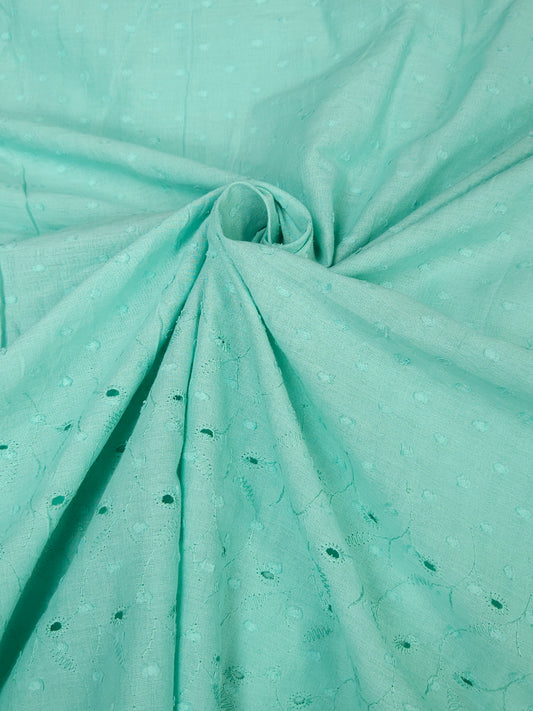 Designer Aqua Cotton Chikankari Schiffli Fabric