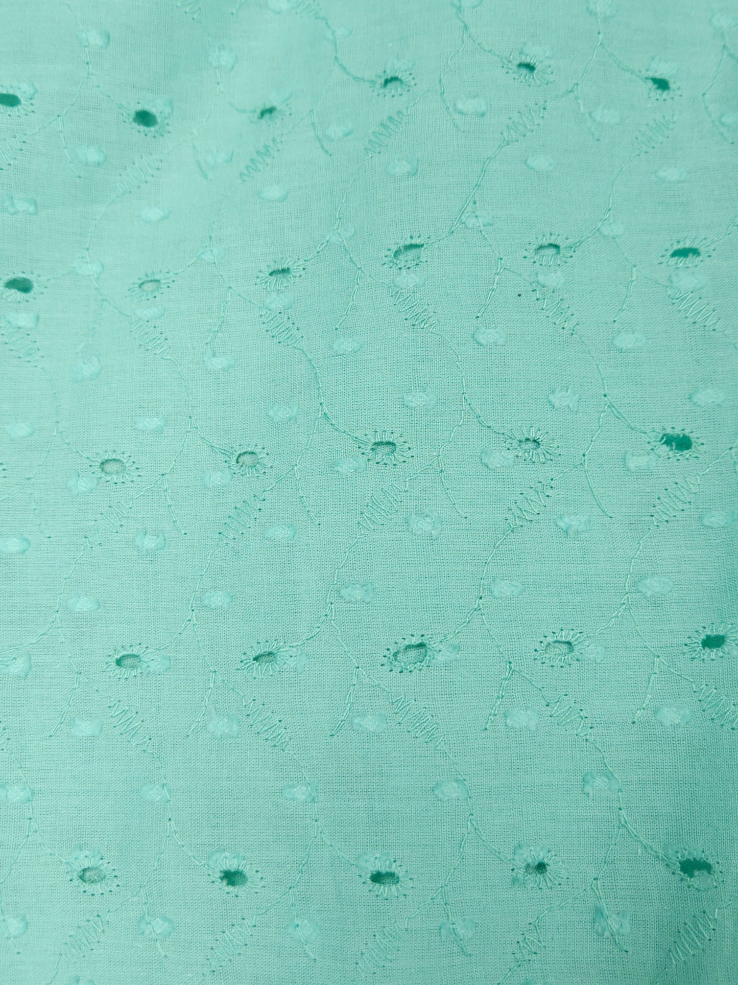 Designer Aqua Cotton Chikankari Schiffli Fabric