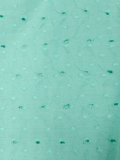 Designer Aqua Cotton Chikankari Schiffli Fabric