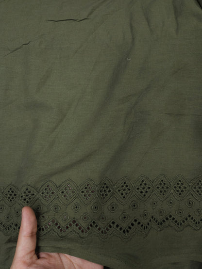 Premium Olive Green Cotton Border Chikankari Schiffli Fabric
