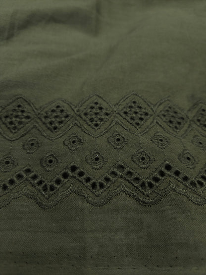Premium Olive Green Cotton Border Chikankari Schiffli Fabric