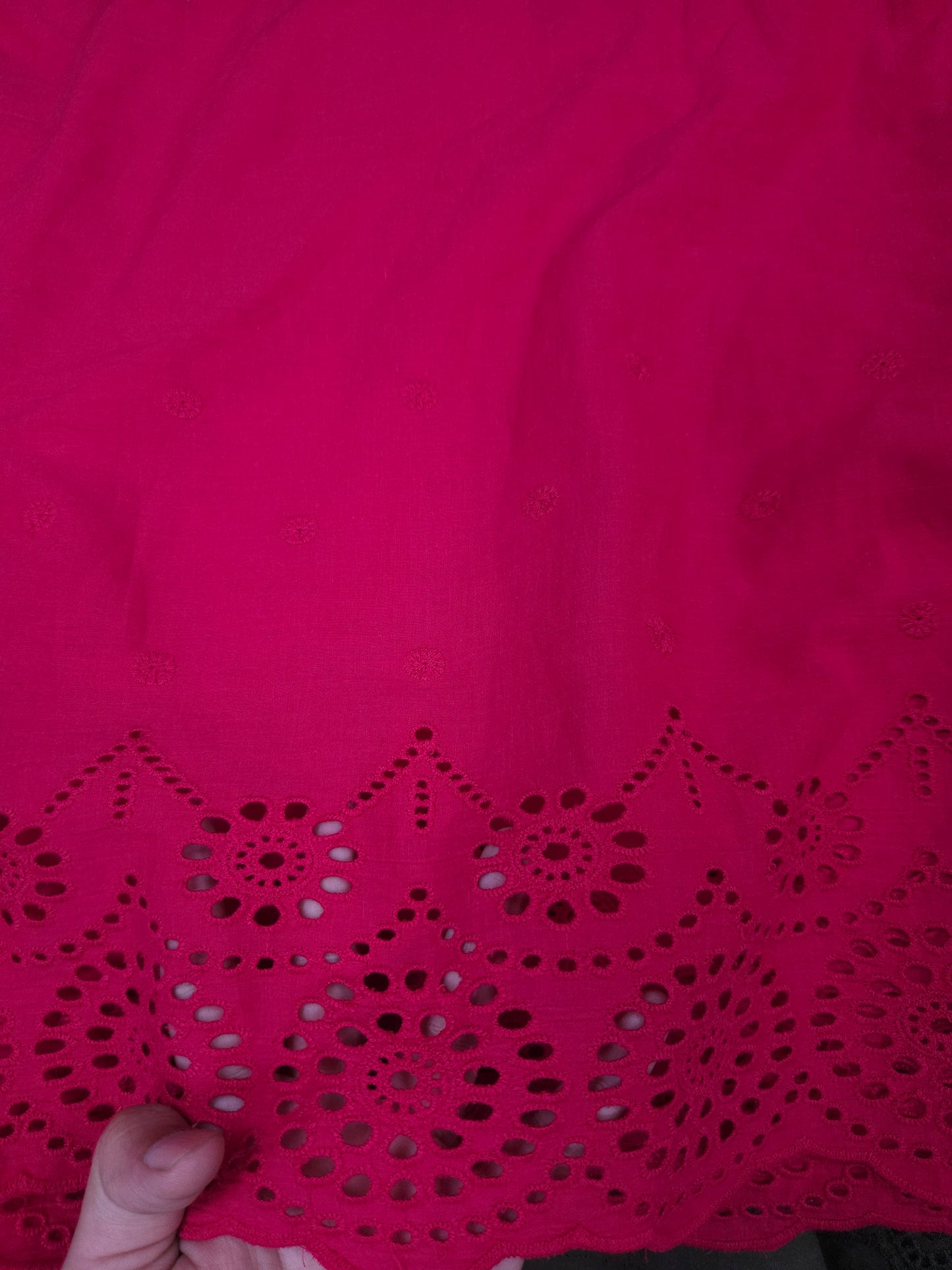 Premium Rani Pink Cotton Border Chikankari Schiffli Fabric