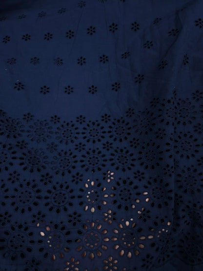 Premium Navy Blue Cotton Border Chikankari Schiffli Fabric
