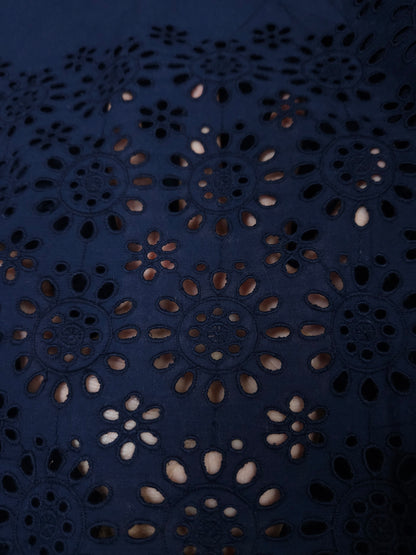 Premium Navy Blue Cotton Border Chikankari Schiffli Fabric