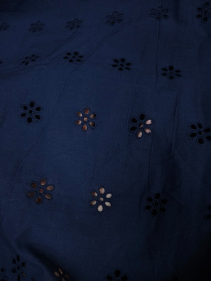 Premium Navy Blue Cotton Border Chikankari Schiffli Fabric