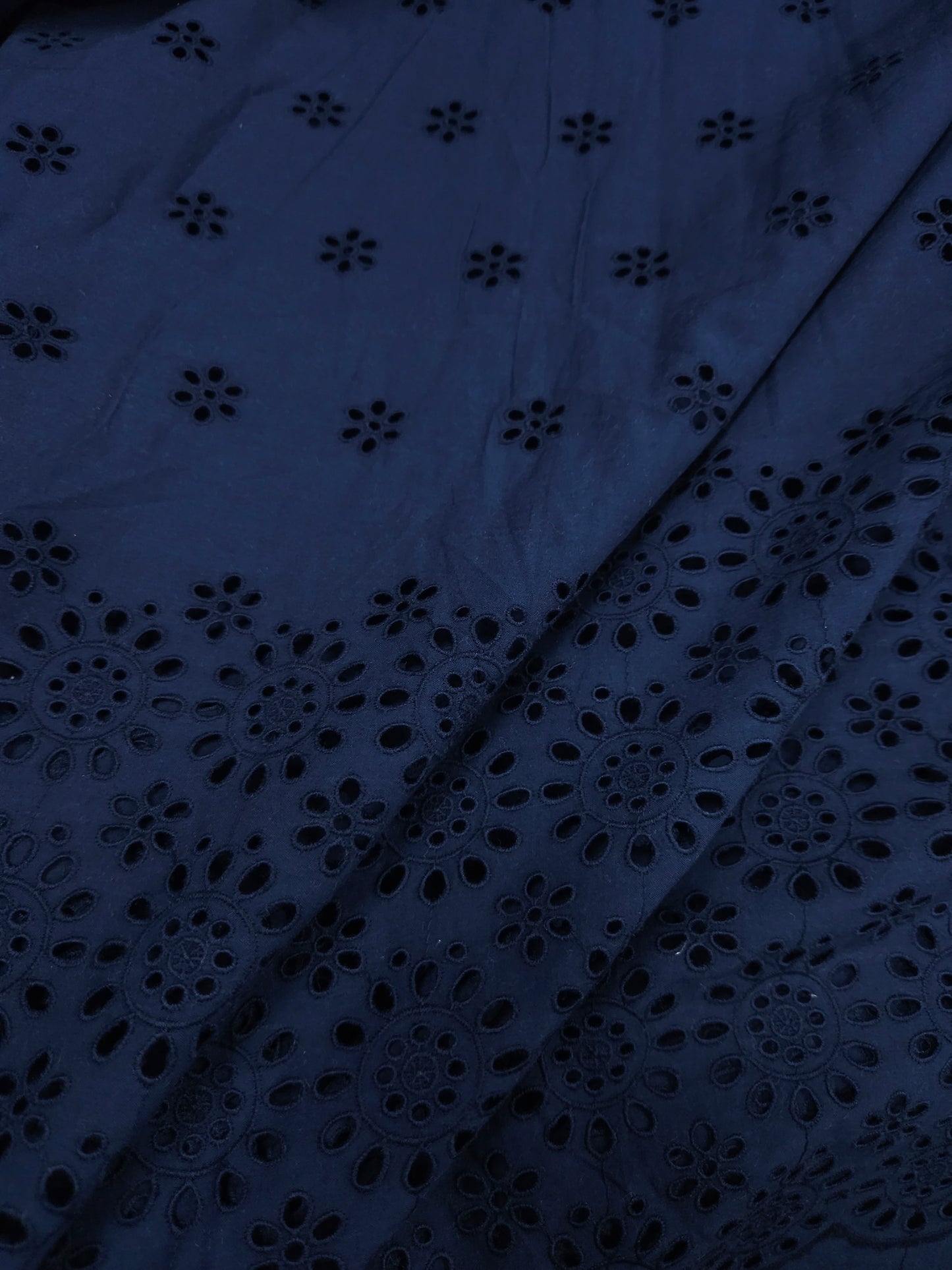 Premium Navy Blue Cotton Border Chikankari Schiffli Fabric