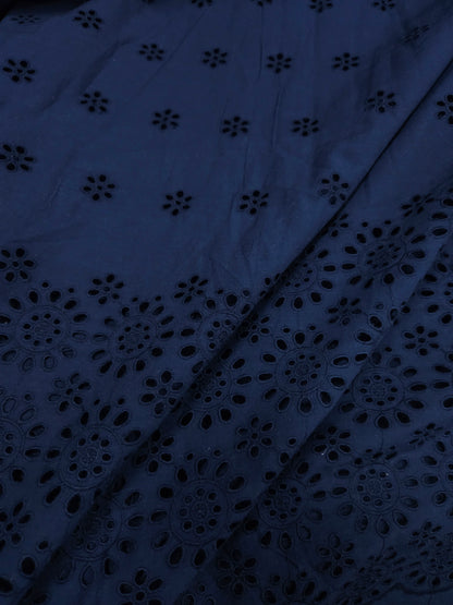 Premium Navy Blue Cotton Border Chikankari Schiffli Fabric