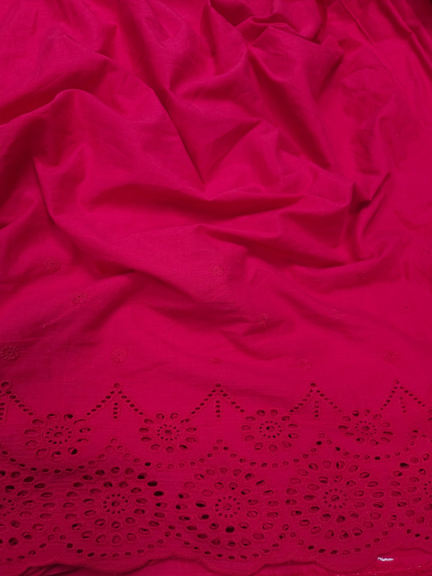 Premium Rani Pink Cotton Border Chikankari Schiffli Fabric