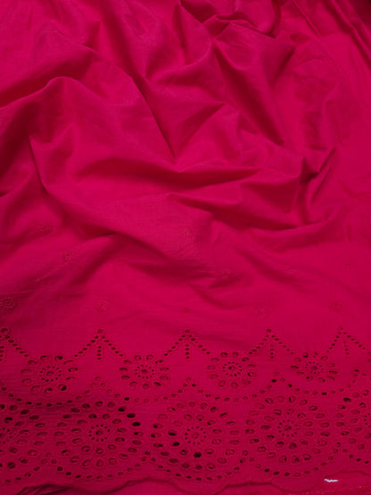Premium Rani Pink Cotton Border Chikankari Schiffli Fabric