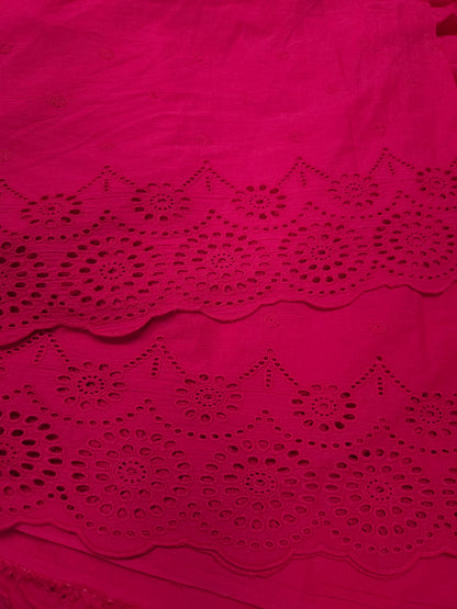 Premium Rani Pink Cotton Border Chikankari Schiffli Fabric