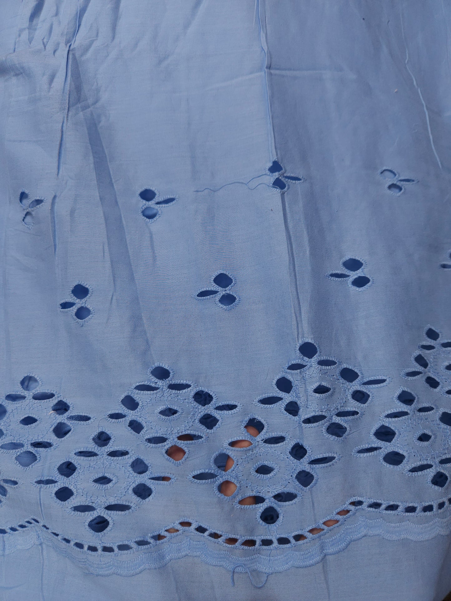 Premium Sky Blue Cotton Border Chikankari Schiffli Fabric