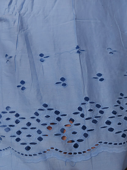 Premium Sky Blue Cotton Border Chikankari Schiffli Fabric