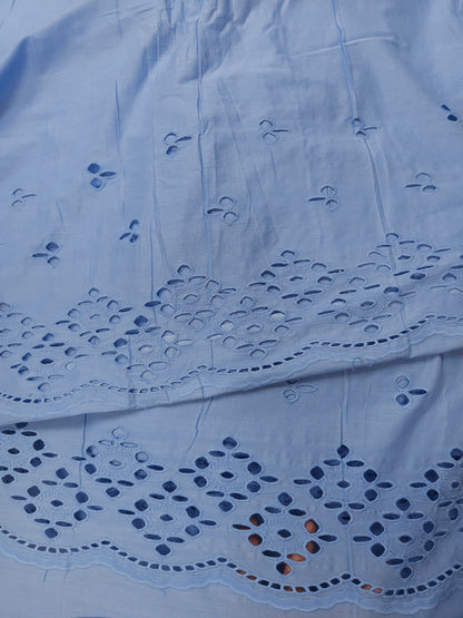 Premium Sky Blue Cotton Border Chikankari Schiffli Fabric