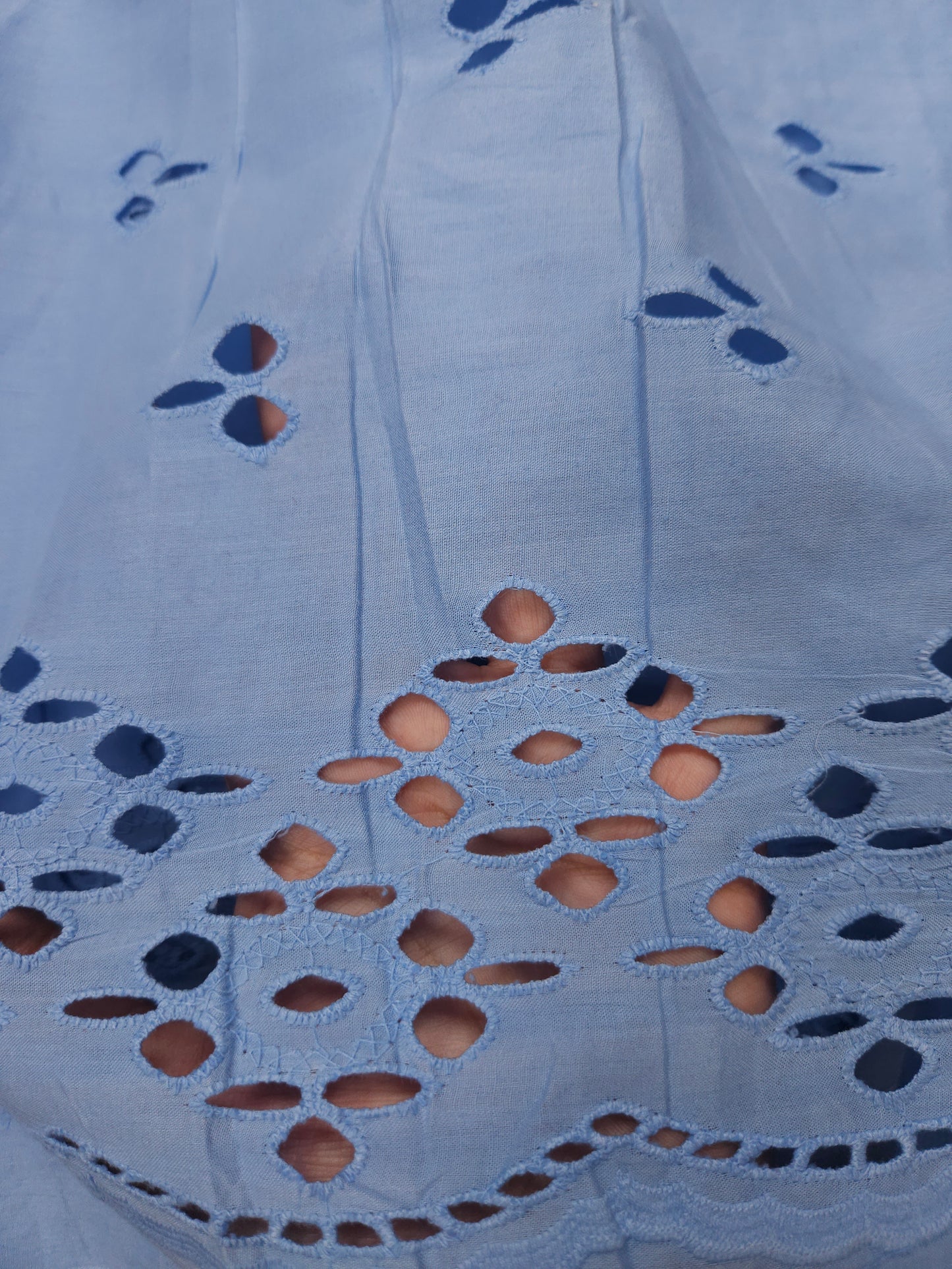 Premium Sky Blue Cotton Border Chikankari Schiffli Fabric