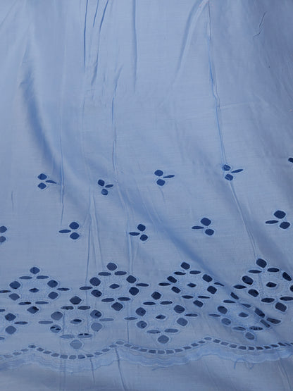 Premium Sky Blue Cotton Border Chikankari Schiffli Fabric