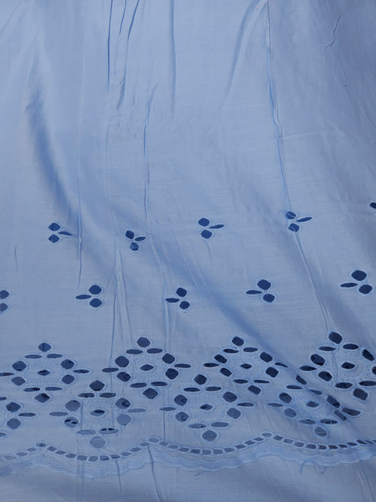 Premium Sky Blue Cotton Border Chikankari Schiffli Fabric
