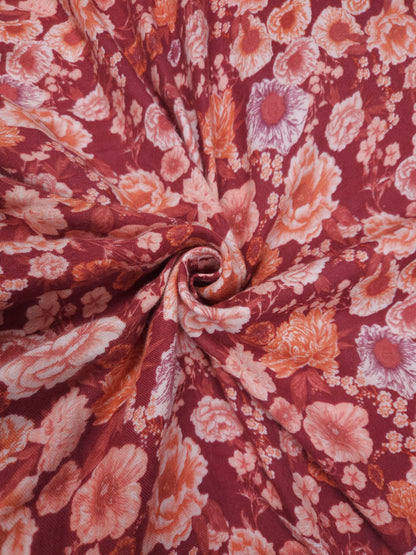 Double Cotton Floral red Fabric