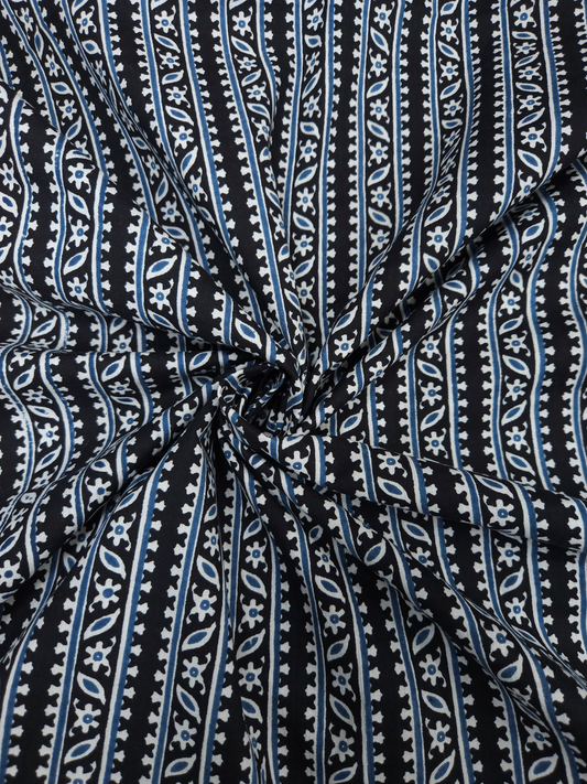 Black Ethnic Printed Cotton Suit Set with White Bottom