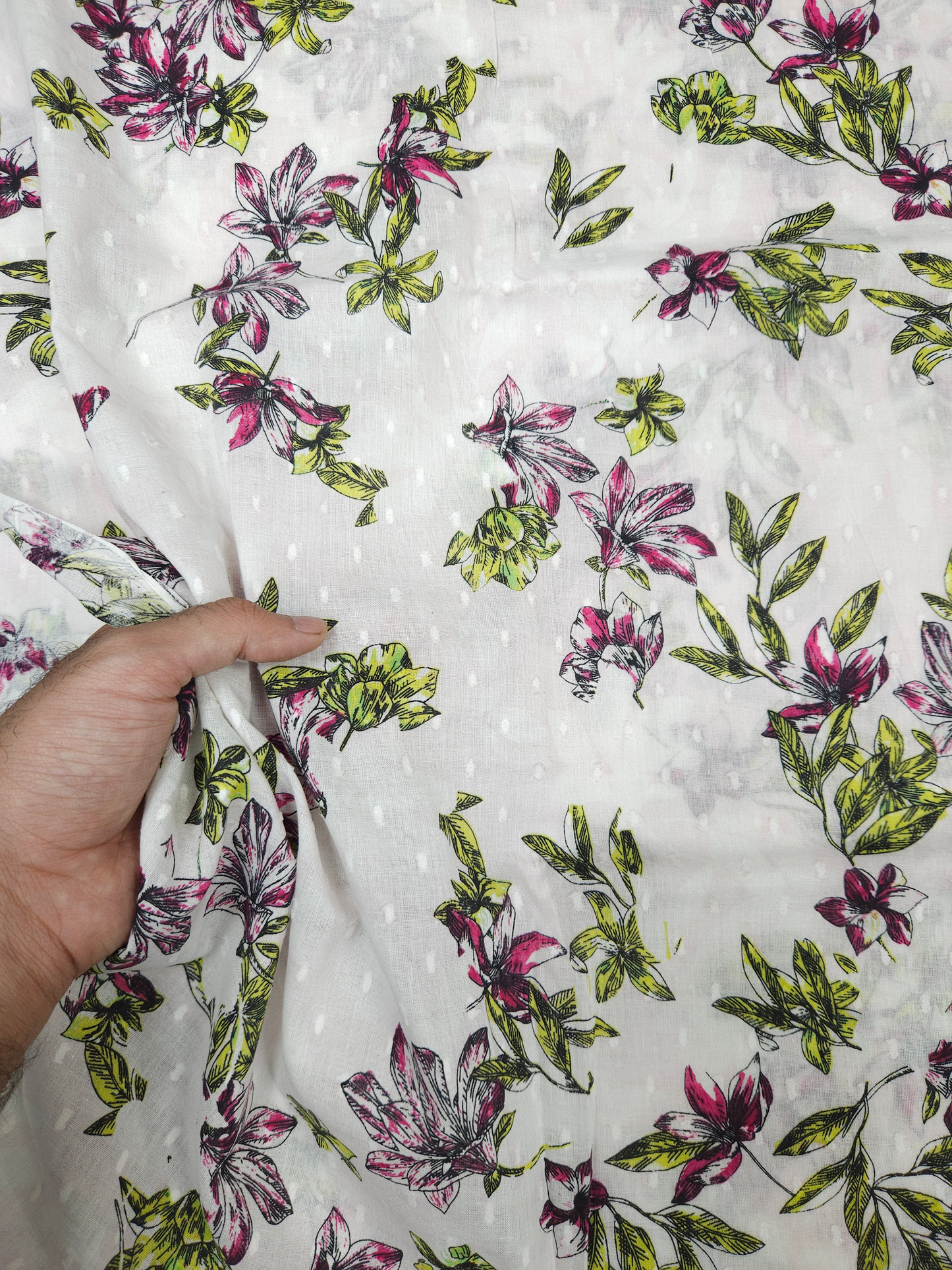 White Bloom Cotton Printed Suit Set with Magenta Bottom