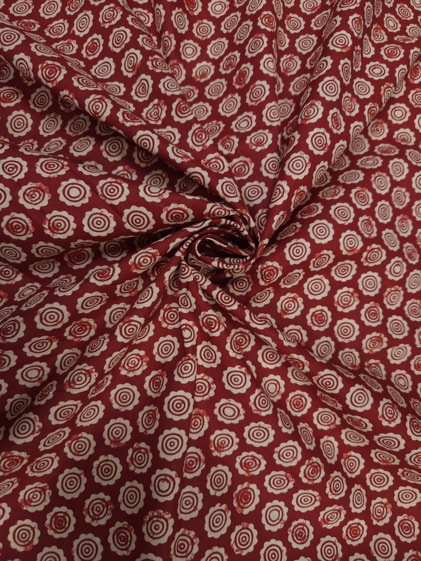 Ruby Red Printed Cotton Suit Set with White Bottom