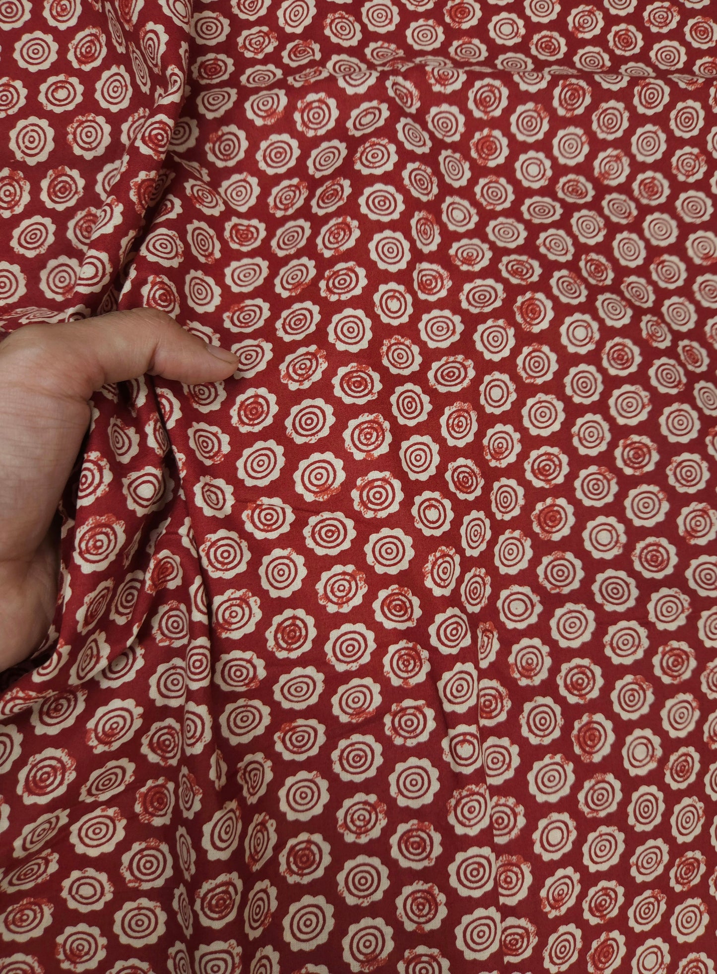 Ruby Red Printed Cotton Suit Set with White Bottom