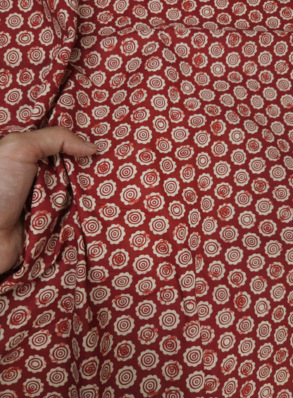 Ruby Red Printed Cotton Suit Set with White Bottom