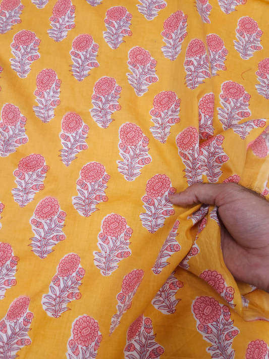 Sunshine Yellow Floral Cotton Suit Set with Pink Bottom