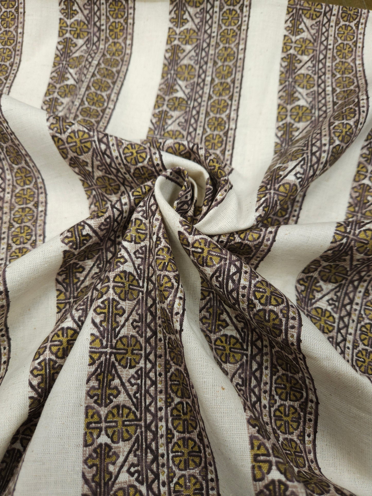 Ajrakh Border Print Cotton Suit Set with Brown Bottom