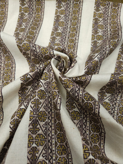 Ajrakh Border Print Cotton Suit Set with Brown Bottom