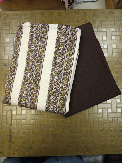 Ajrakh Border Print Cotton Suit Set with Brown Bottom