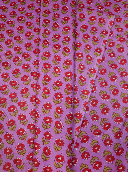 Rose Printed Cotton Suit Set with Red Bottom