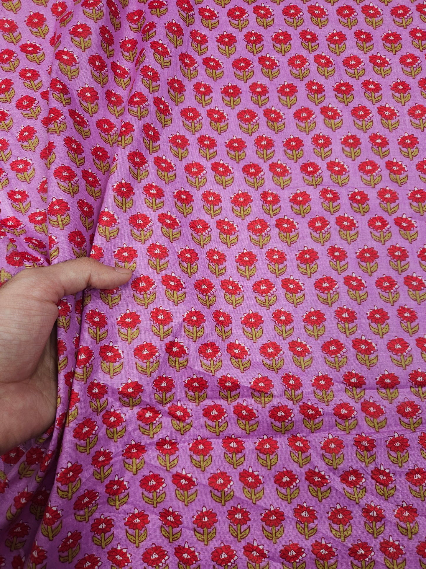 Rose Printed Cotton Suit Set with Red Bottom