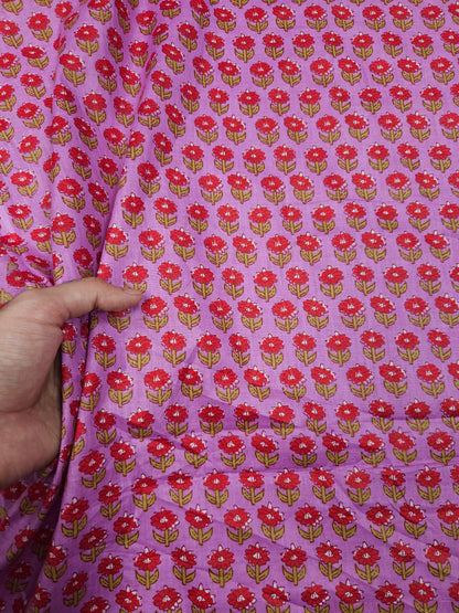 Rose Printed Cotton Suit Set with Red Bottom