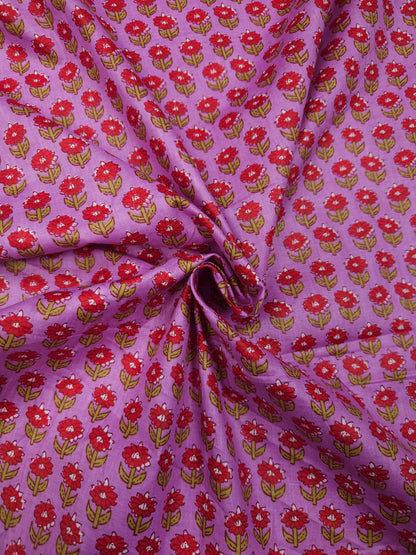 Rose Printed Cotton Suit Set with Red Bottom