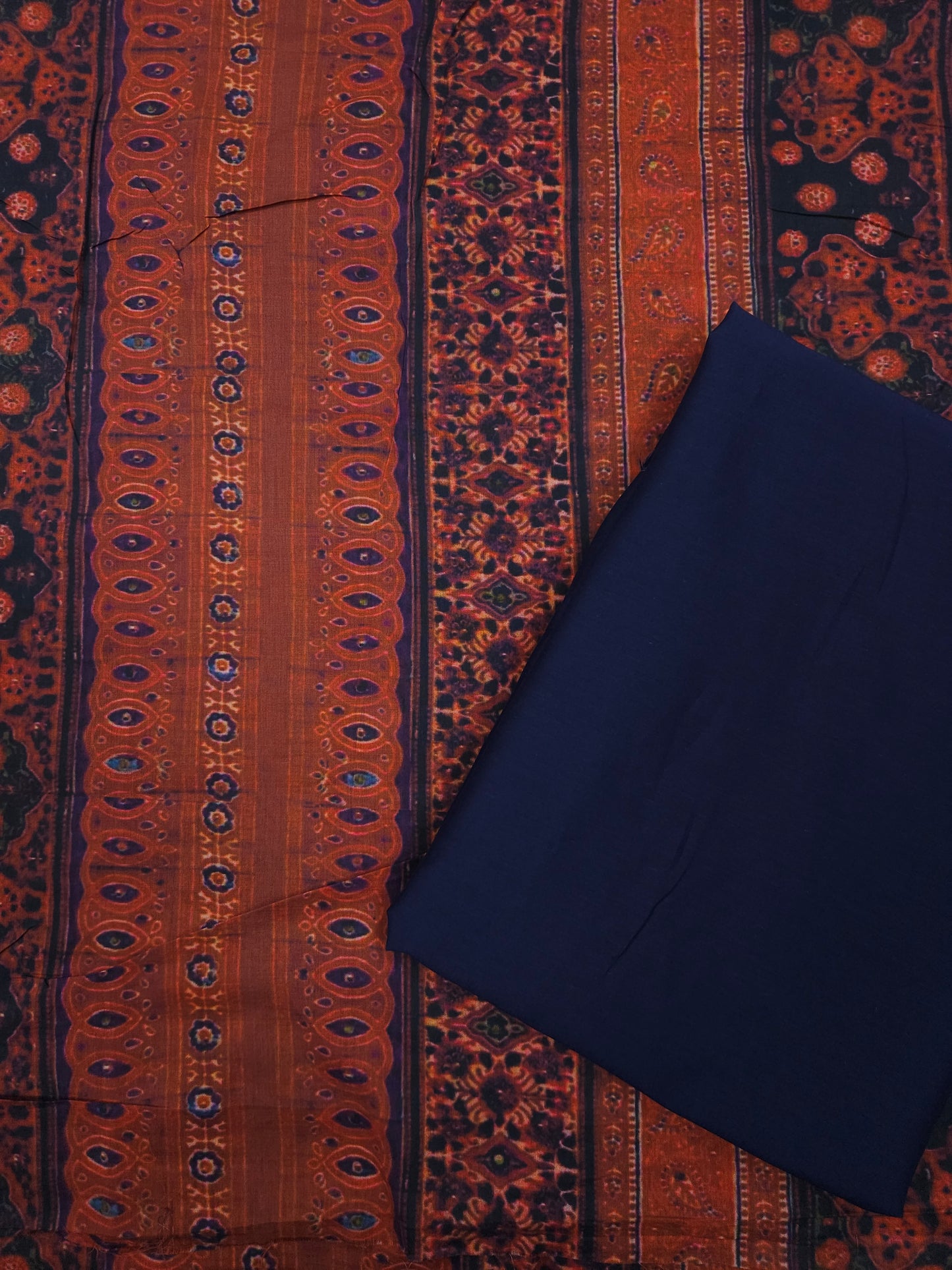 Midnight Ajrakh Royale Cotton Suit Set with Blue Bottom