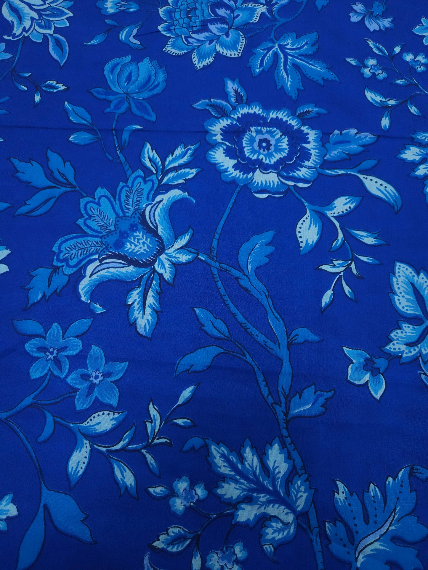 Blue Floral Cotton Suit Set with Off White Solid Bottom