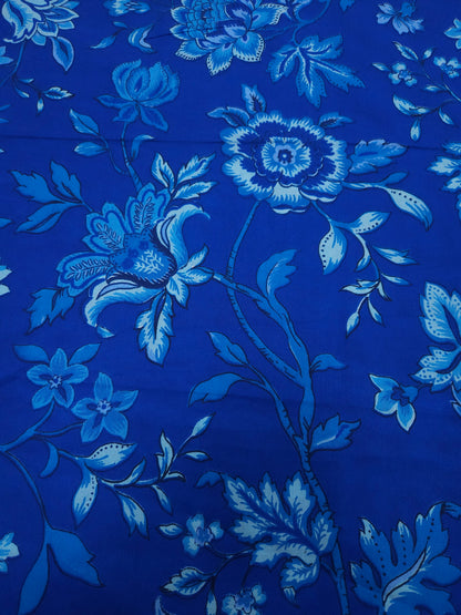 Blue Floral Cotton Suit Set with Off White Solid Bottom