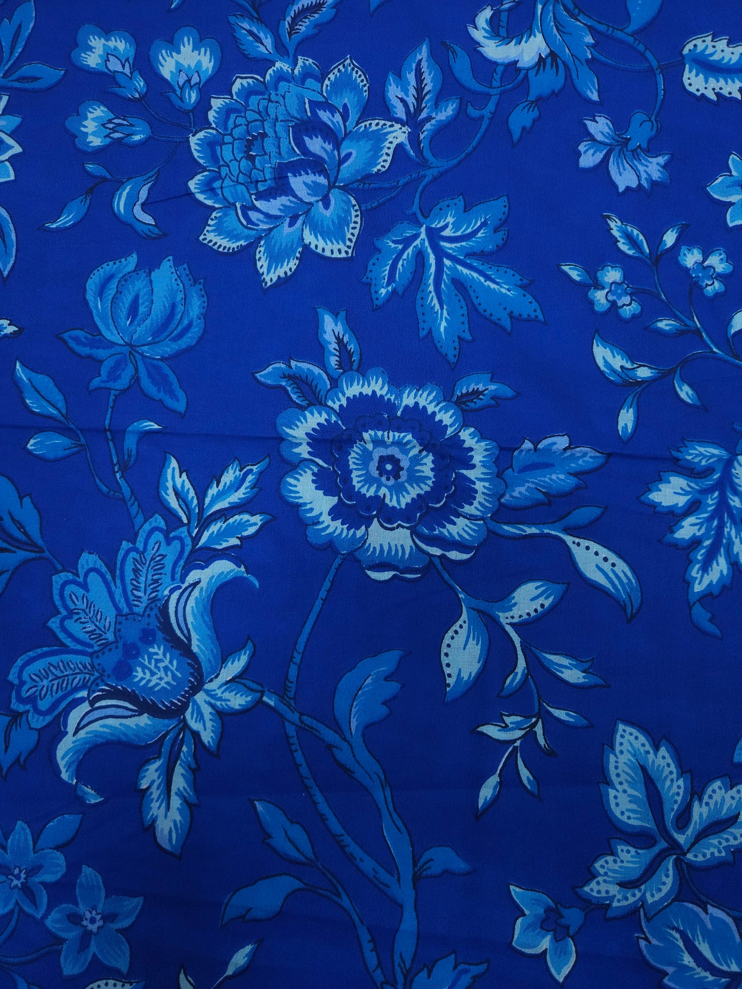 Blue Floral Cotton Suit Set with Off White Solid Bottom