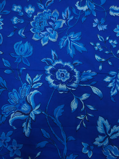Blue Floral Pure Cotton Fabric 60 Inch Width