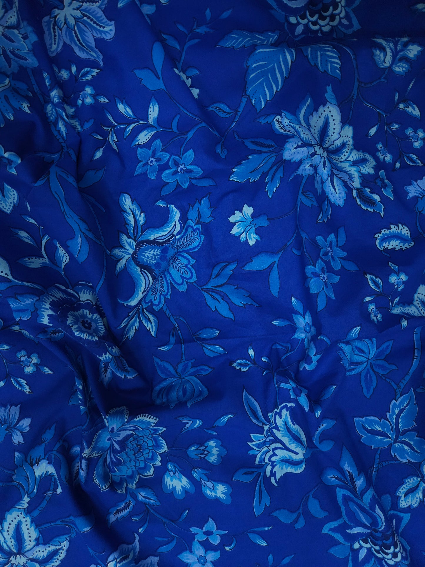 Blue Floral Cotton Suit Set with Off White Solid Bottom