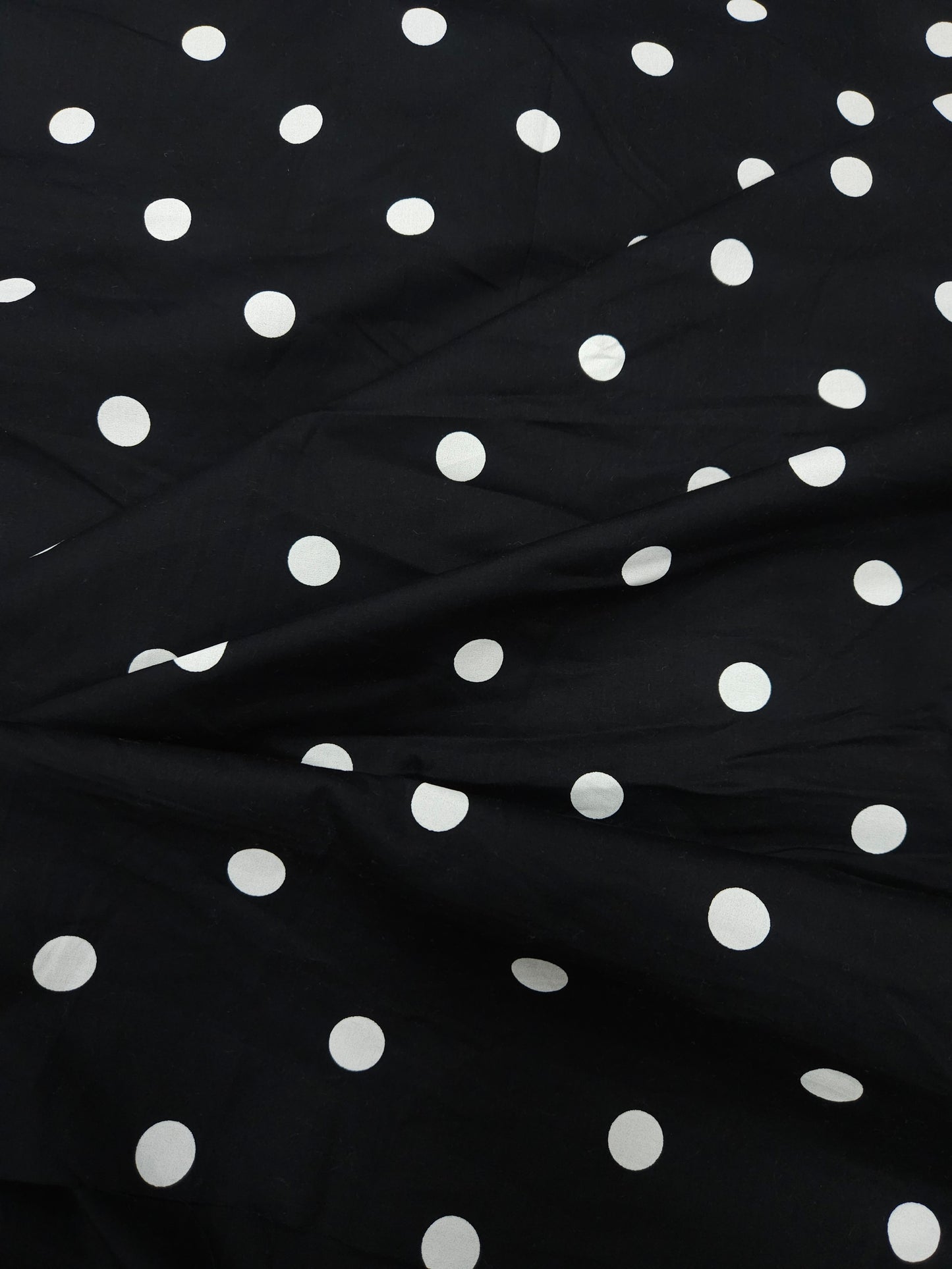 White Polka Dot on Black Poplin Fabric