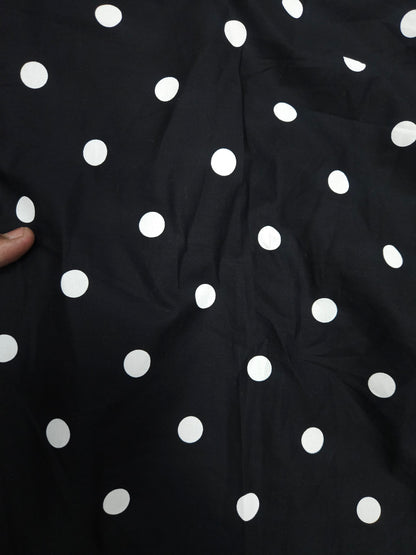 White Polka Dot on Black Poplin Fabric
