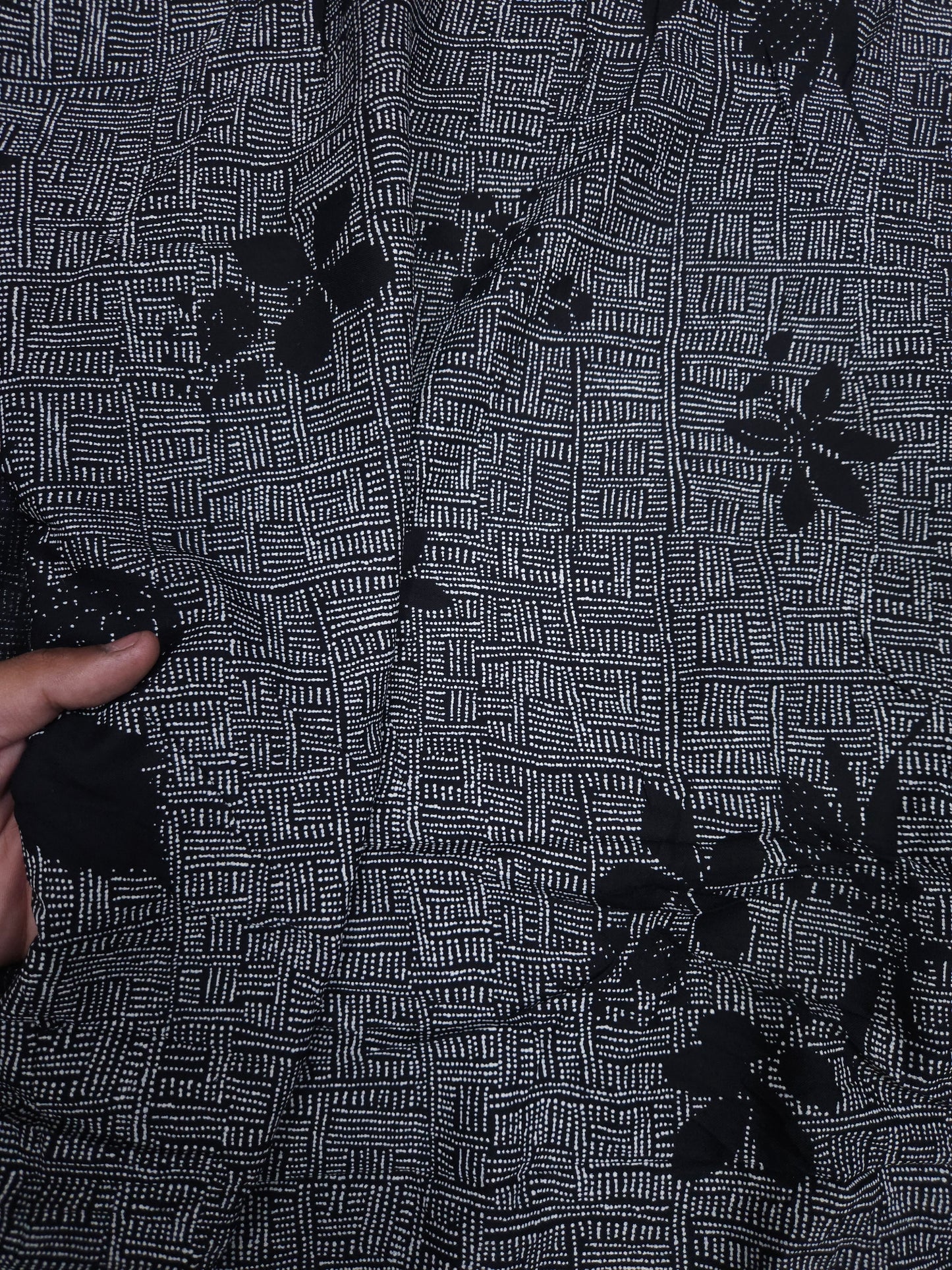 Black Geometric Rayon Printed Fabric